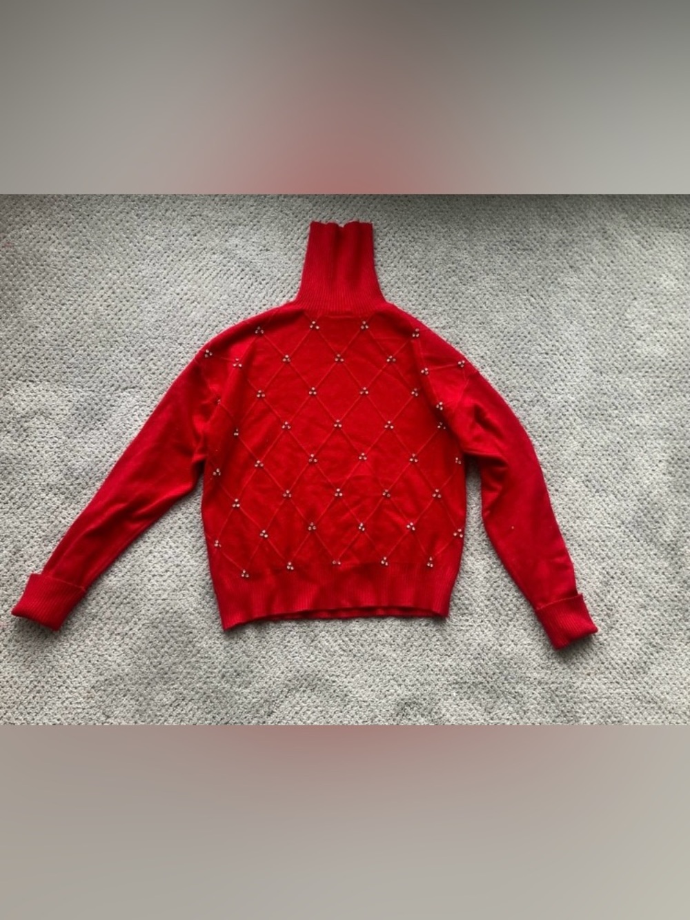 Women's Red Embellished Turtleneck Sweater